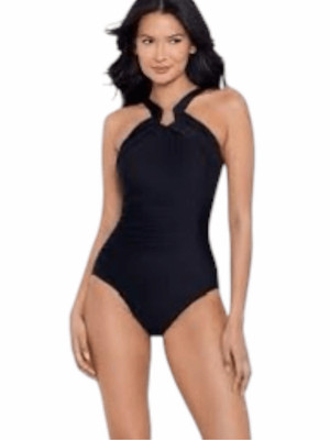 MIRACLESUIT Aphrodite Black Tummy Control One Piece Swimsuit Size 14
