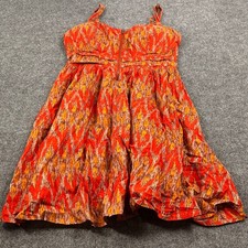 American Rag Cie Sundress Cotton 0X Ikat Print Smocked Back Orange Red Summer