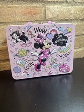 Disney Minnie Mouse Pink Tin Lunch Box Retro Collectible Kids Travel Storage