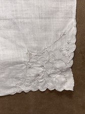 Handkerchief Hand Embroidered White Four Corner Floral Pattern, Italian Vintage