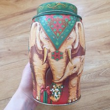 Williamson Elephant Tea Caddy  Christmas Red Green Empty 6 ins IMPERFECT 