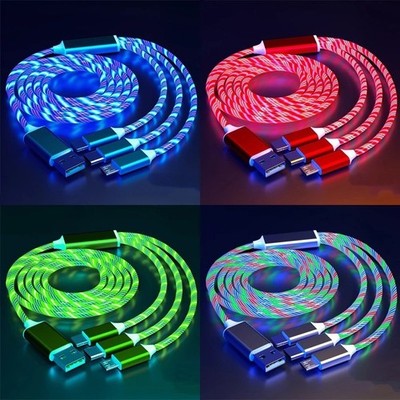 Glowing LED 3 IN 1 Cable For Samsung Xiaomi iPhone Flowing Streamer Light Fast C