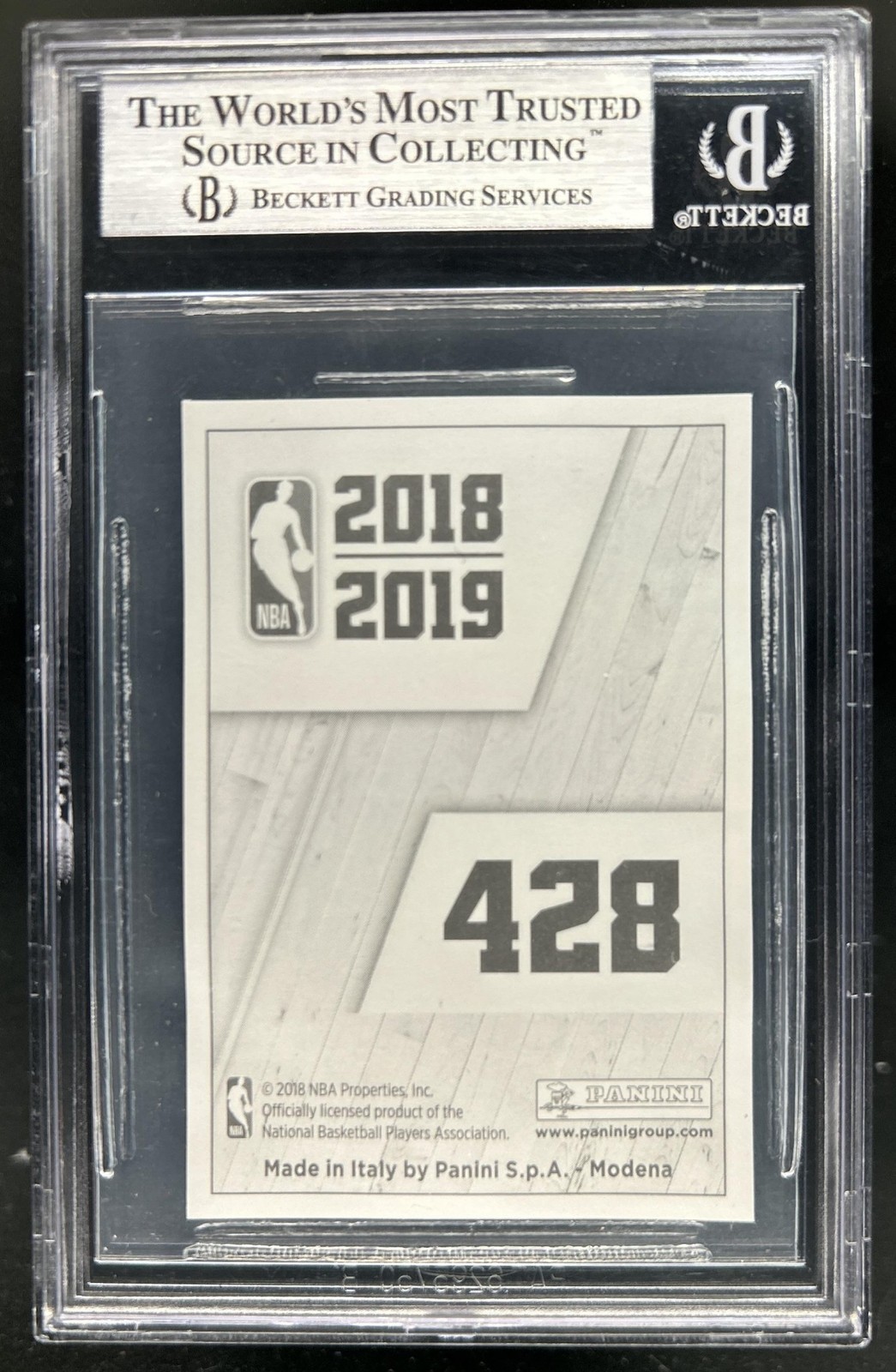 2018-19 Panini NBA Stickers European Luka Doncic Rookie RC #428 Mavericks BGS 9 view 2