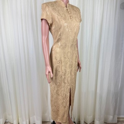 Y2K Breakin' Loose Gold Brocade Cheongsam Maxi Dress Sz 11/12 Mandarin  Collar | eBay