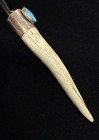 Wicked Old Pawn Sterling Turquoise Native American Deer Antler Tip Pendant — photo 2