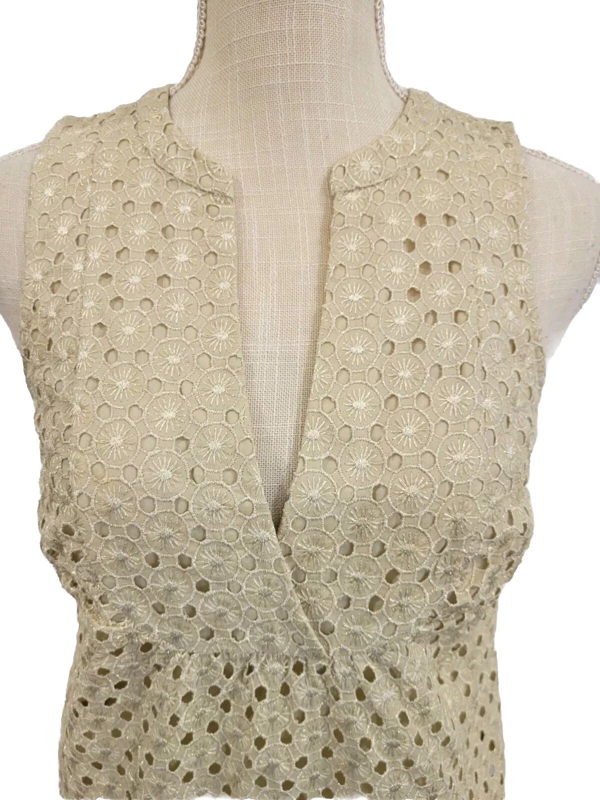 Abito Michael Kors oro beige scintillante occhiello taglia 4 foderato smanicato cambio corto