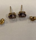9ct yellow gold AMETHYST OVAL Stud Earrings plus Butterfly Backs Pierced Ears