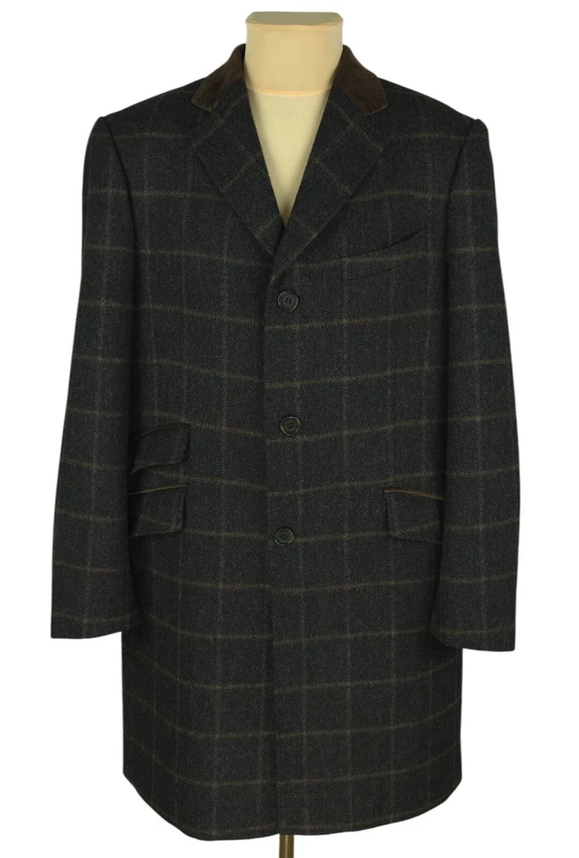 M&S Marks&Spencer Moon Mens Brown Check Wool Tweed Coat Jacket Size XL - Image 2 of 4
