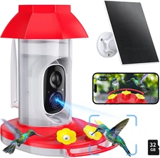 Hummingbird Feeder with Camera Solar Powered W/32G Card, AI Identify Bird Specie