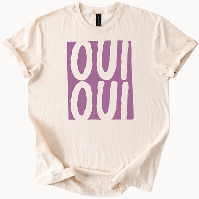 Oui Oui Graphic Tee French Inspired Purple Block Letter Art Trendy Shirt