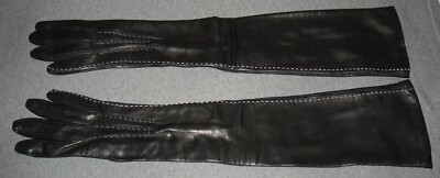 NEW 100% Authentic Brioni Women's Long Leather Gloves Size 7 Color Black