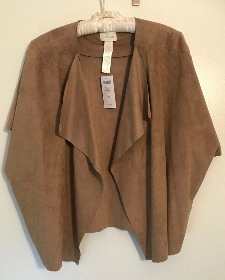 (NUEVO CON ETIQUETAS), Chico's, para mujer, gamuza sintética, cremalleras laterales, chaqueta, (L)