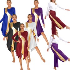 Women Church Praise Dance Outfit Long Sleeve Dresses With Trousers Dancewear