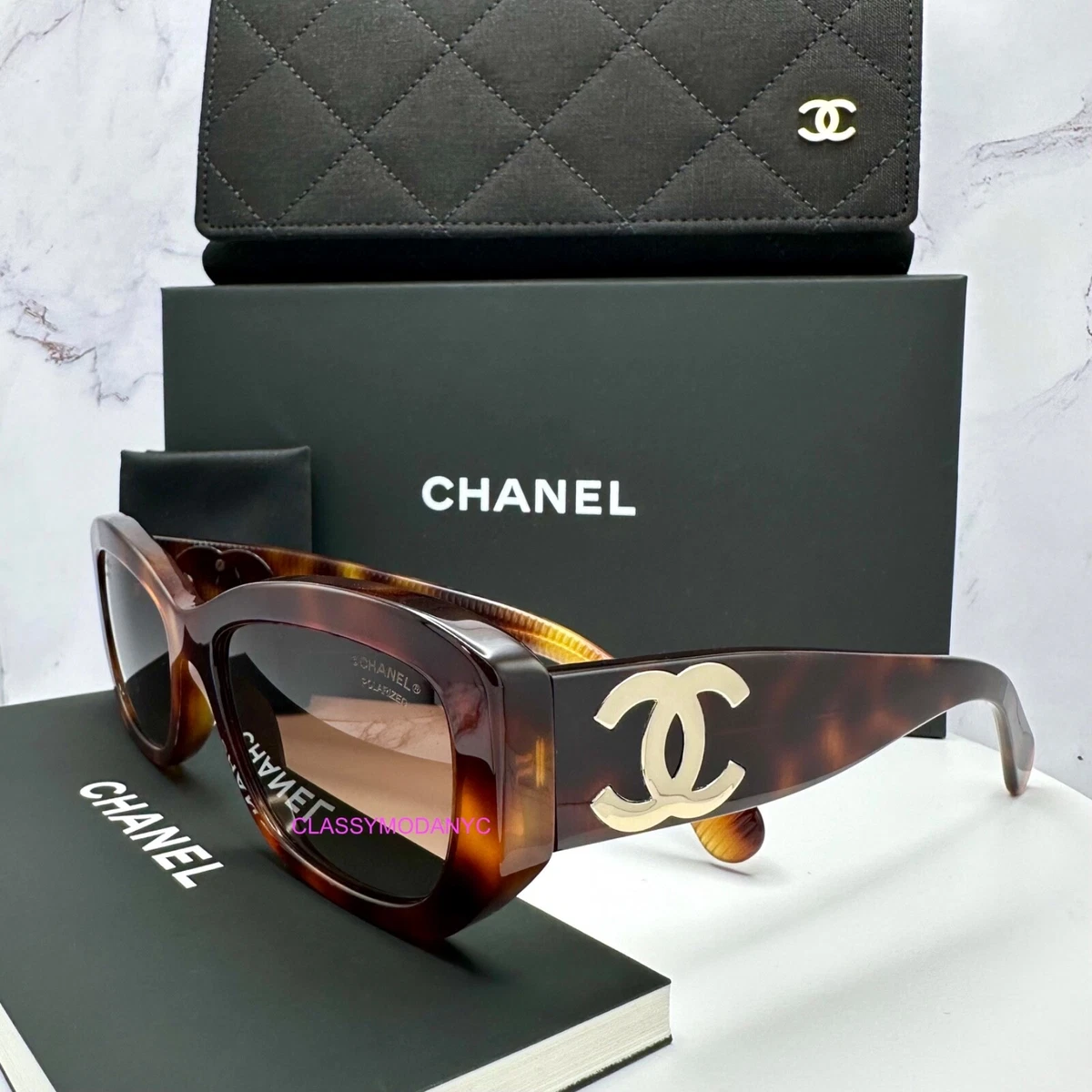 Authentic CHANEL Y2K Honey Havana/Tortoise Shell Brown Sunglasses Authentic Vintage CHANEL Sunglasses | Y2K Retro Style | CC  main image 3