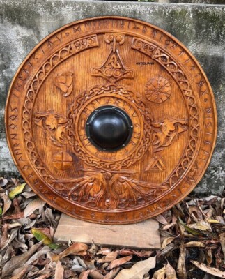 Holz Warrior Viking Rund Knight Battle Medieval Schnitzerei Cosplay Shield Ware