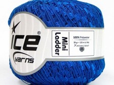 Blue Mini Ladder Ribbon Yarn 58089 Ice Solid Color Not Metallic Ribbon Yarn 50g