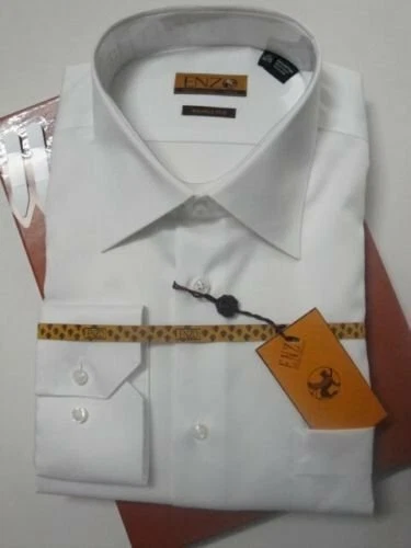 Camisa social masculina ENZO Itália branca sólida ajuste fino - Imagem 2 de 4