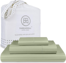 Sage Green 100 Cotton Twin Sheet Set - 600 TC, Deep Pocket, Cooling Effect