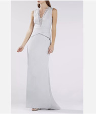 BCBG Maxazria Alyza Pale Blue Lace Trimmed Neck Long Dress / Gown 0 Extra Small