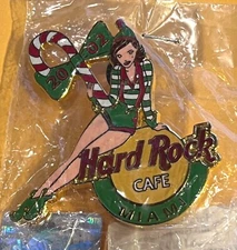 Hard Rock Cafe MIAMI 2002 CHRISTMAS PIN Elf Girl Holding Candy Cane #15720