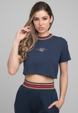 SikSilk Womens Navy Status Tape Crop Tee UK6 XXS
