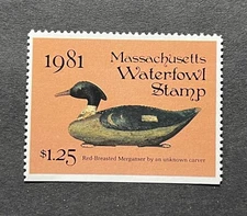 WTDstamps - 1981 MASSACHUSETTS - LotP - State Duck Stamp - Mint OG NH