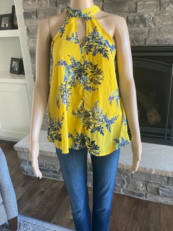 Japna Women's Halter Floral Keyhole Sleeveless Tank Top Blouse Size Small - 022