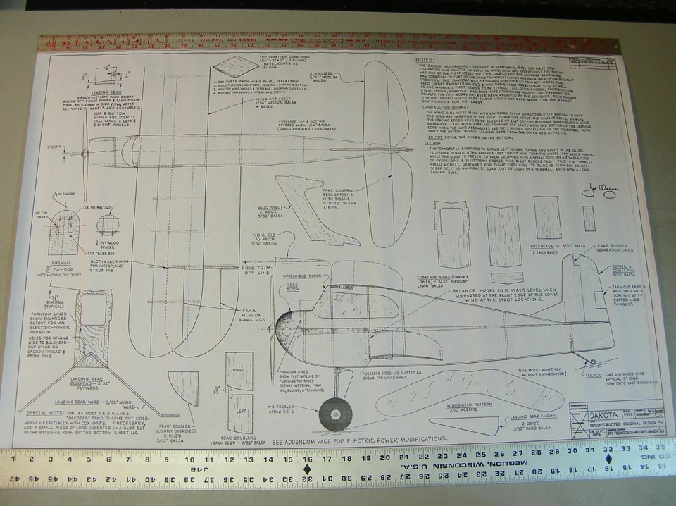 Veco Model Airplane Plans (FF): DAKOTA 24"ws for .020-.074 by Joe Wagner - Image 2 of 4