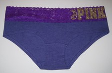 NWT VICTORIA'S SECRET PINK GOLD GLITTER BLING PURPLE LACE RARE HIPSTER PANTIES