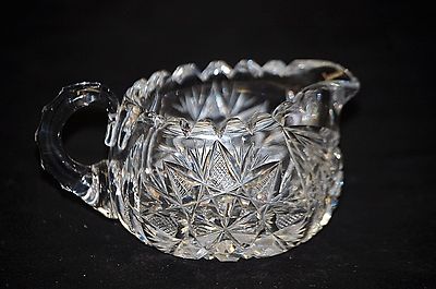 Elegant Cut Crystal Creamer Star Pattern & Sawtooth Edges