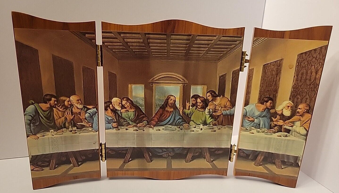 The Last Supper Image 3 panel Hinged Wooden Decoration Religious Art Jesus