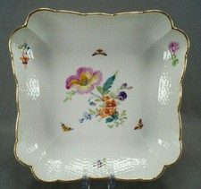 KPM Berlin Hand Painted Floral Butterflies 9 1/2 Inch Square Bowl C.1915