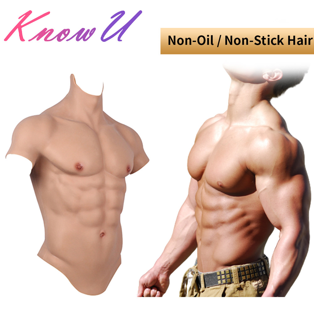 KnowU Breastplate Silicone Male Fake Chest Muscle Body Suit Cosplay Crossdress