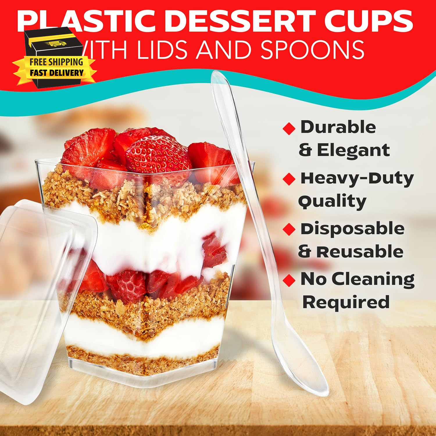 5Oz Plastic Dessert Cups with Lids and Spoons - Appetizer Cups for Pudding, Parf