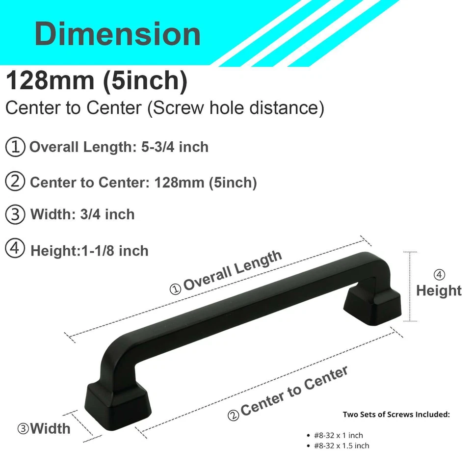 Tiradores cuadrados de manijas de gabinete negras mate lisas perillas cocina baño cajón Foto 4 de 4