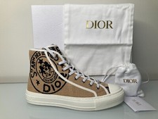 Dior Walk'n'dior Union Embroidered Beige Jute Lace Up High Top Sneakers 41 EU
