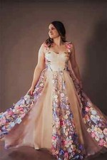 Off Shoulder Floral Embroidery A-line Wedding Dresses Zip Back Floor-length Gown