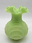 Vintage Fenton Green Custard Drapery Vase Ruffle 8" - Exc Condi