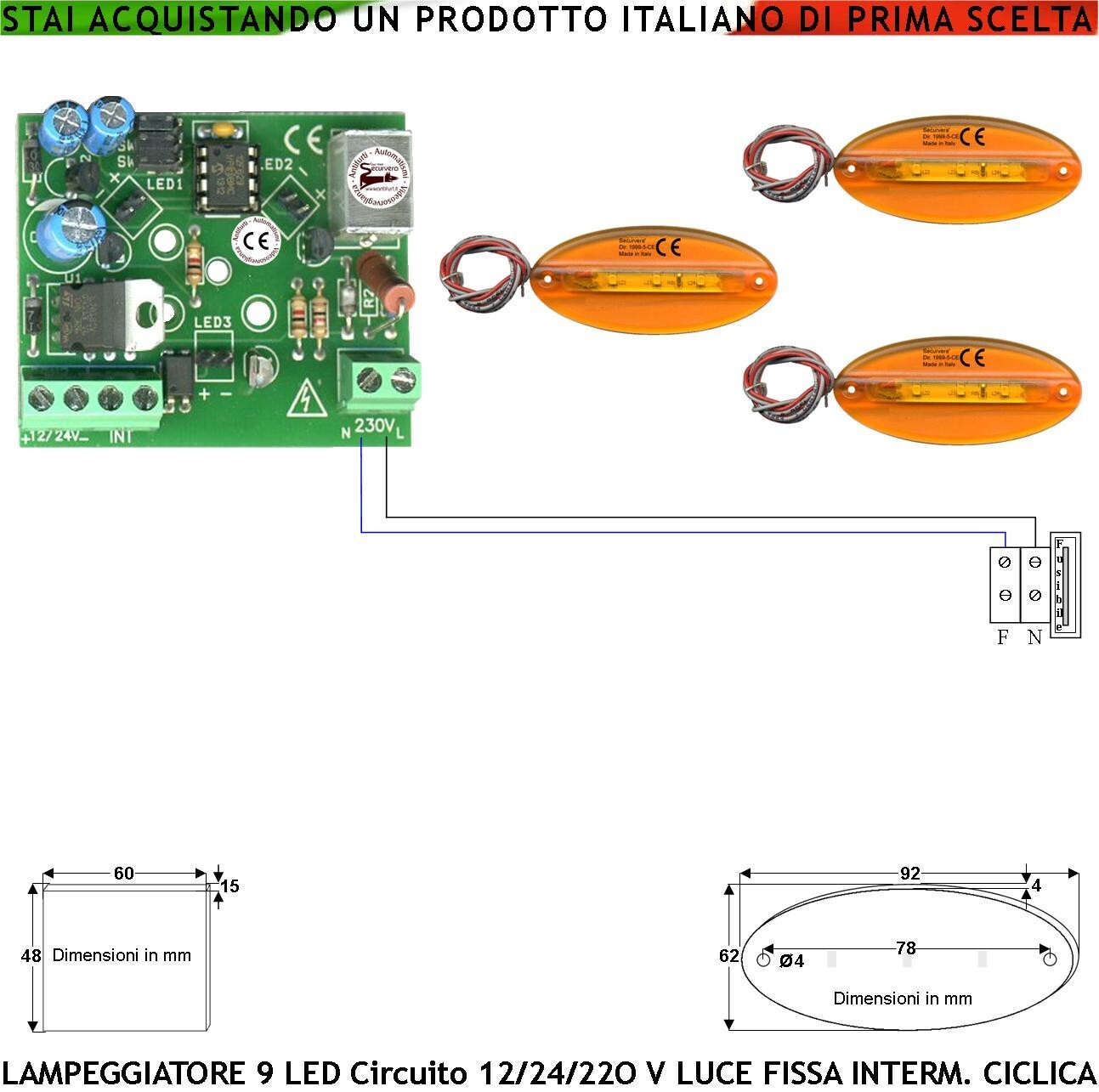 Luce Fissa Lampeggiante Ciclica Avviso Ostacolo Nove Led 12/24/230V Allarme Fire