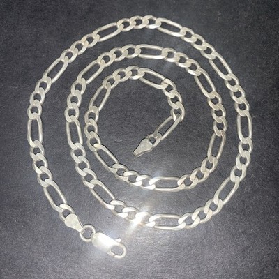 Sterling Silver 925 Lot Necklace Dd19 AGI Figaro 20  Men s Fashion Classic Dad