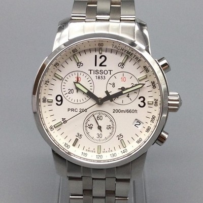 現状TISSOT PRC200 T461 腕時計 クロノグラフ ホワイト デイト Tissot PRC 200 T461 Mens Watch 39mm Chronograph Stainless Date New