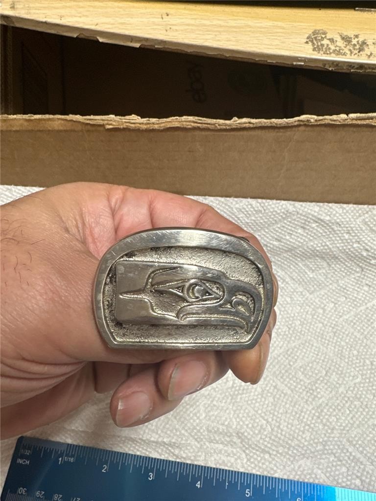 Vintage Seattle Seahawks Solid Bronze Belt Buckle View 3