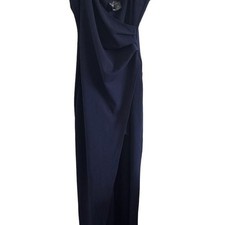 Windsor Navy Blue Drape Front High Slit Maxi Dress Size S