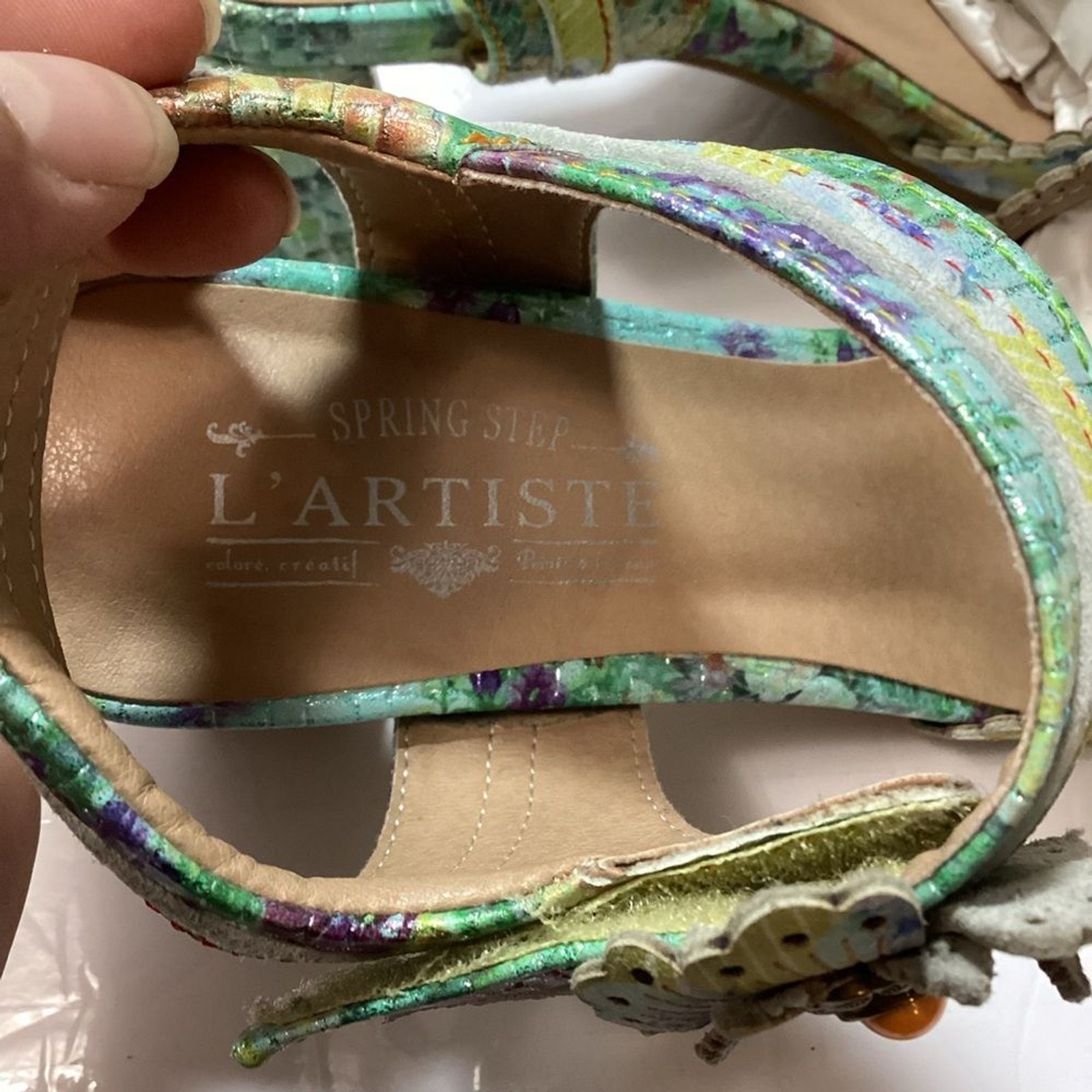 L'Artiste by Spring Step Vogeush floral heeled sandals leather size 38