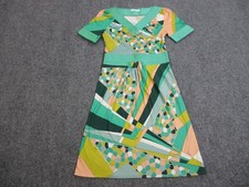Emilio Pucci Dress Womens 4 Silk V-Neck A-Line Geometric Print Made in Italy