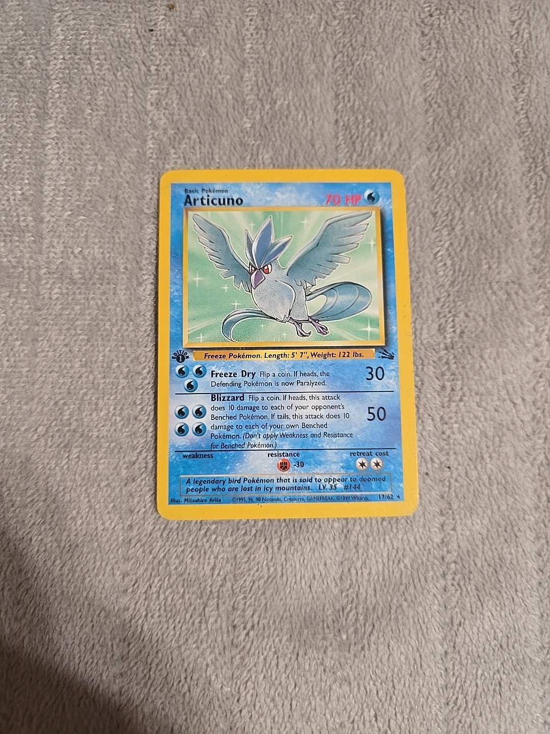 Pokemon Articuno 1st Edition 17/62 Fossil Non-Holo Card LP - Heavily Played