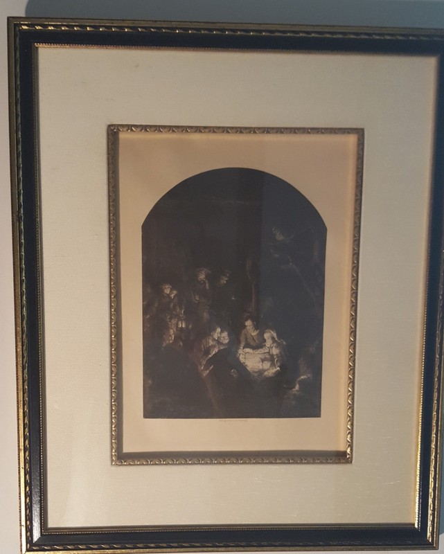 ANTIQUE RELIGION ADORATION OF THE SHEPHERDS REMBRANDT HELIOGRAVURE HANFSTAENGL !