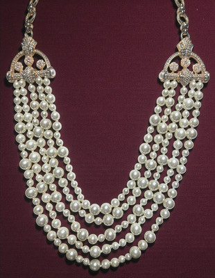 Vintage Ciner for Joan Rivers 5 Strand Faux Pearl Rhinestone 26'' Necklace ~ RARE