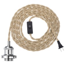 15.4Ft Pendant Light Cord Kit Plug in E26 Socket Vintage Twisted Rope Chrome