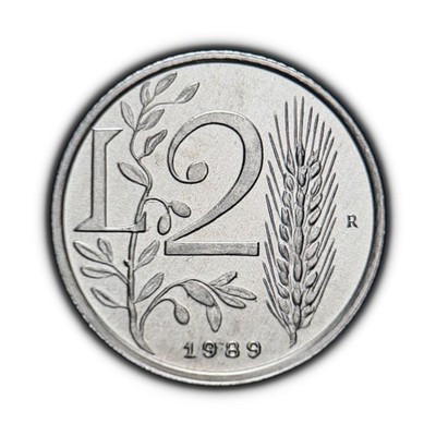 SAN MARINO. 1989, 2 Lire - Centuries Of History, Olive Branch, Wheat Ear 1